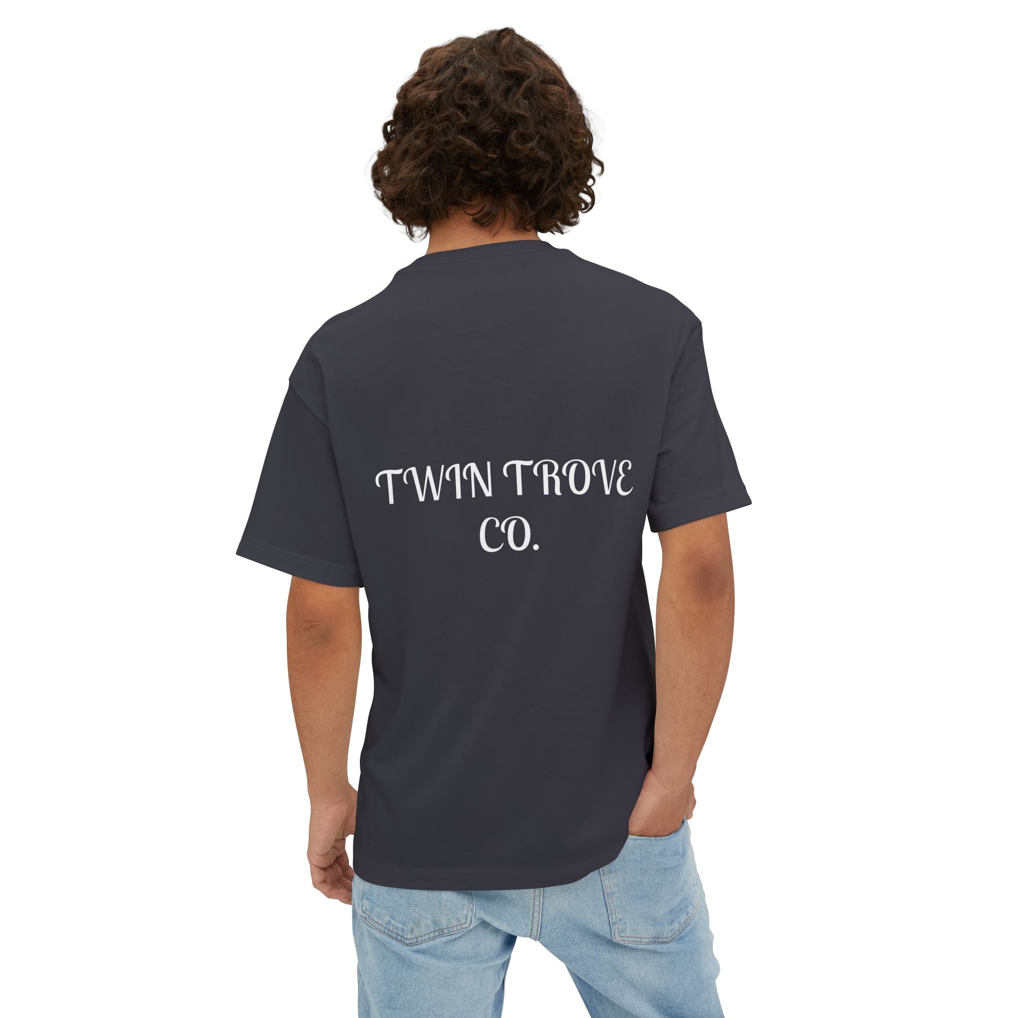 Heart Crest Boxy Tee — Pink Oversized T‑Shirt with Back “TWIN TROVE CO.” Logo