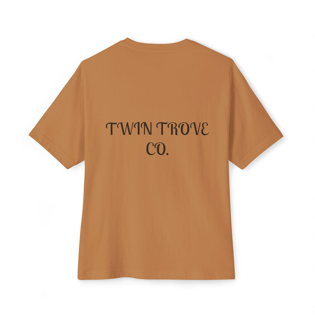 Heart Crest Boxy Tee — Pink Oversized T‑Shirt with Back “TWIN TROVE CO.” Logo