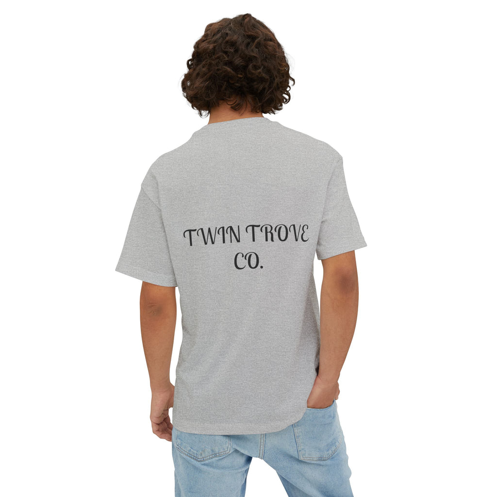 Heart Crest Boxy Tee — Pink Oversized T‑Shirt with Back “TWIN TROVE CO.” Logo