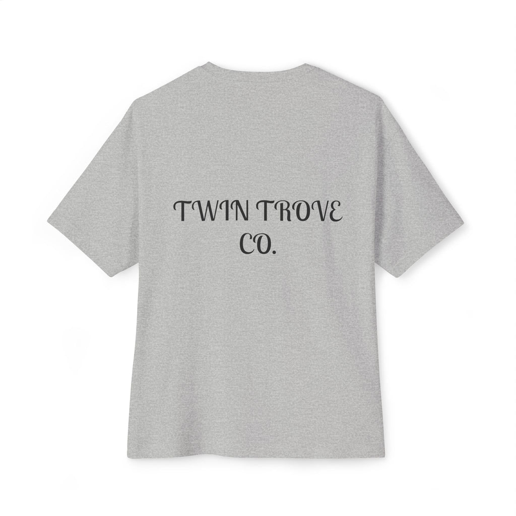 Heart Crest Boxy Tee — Pink Oversized T‑Shirt with Back “TWIN TROVE CO.” Logo