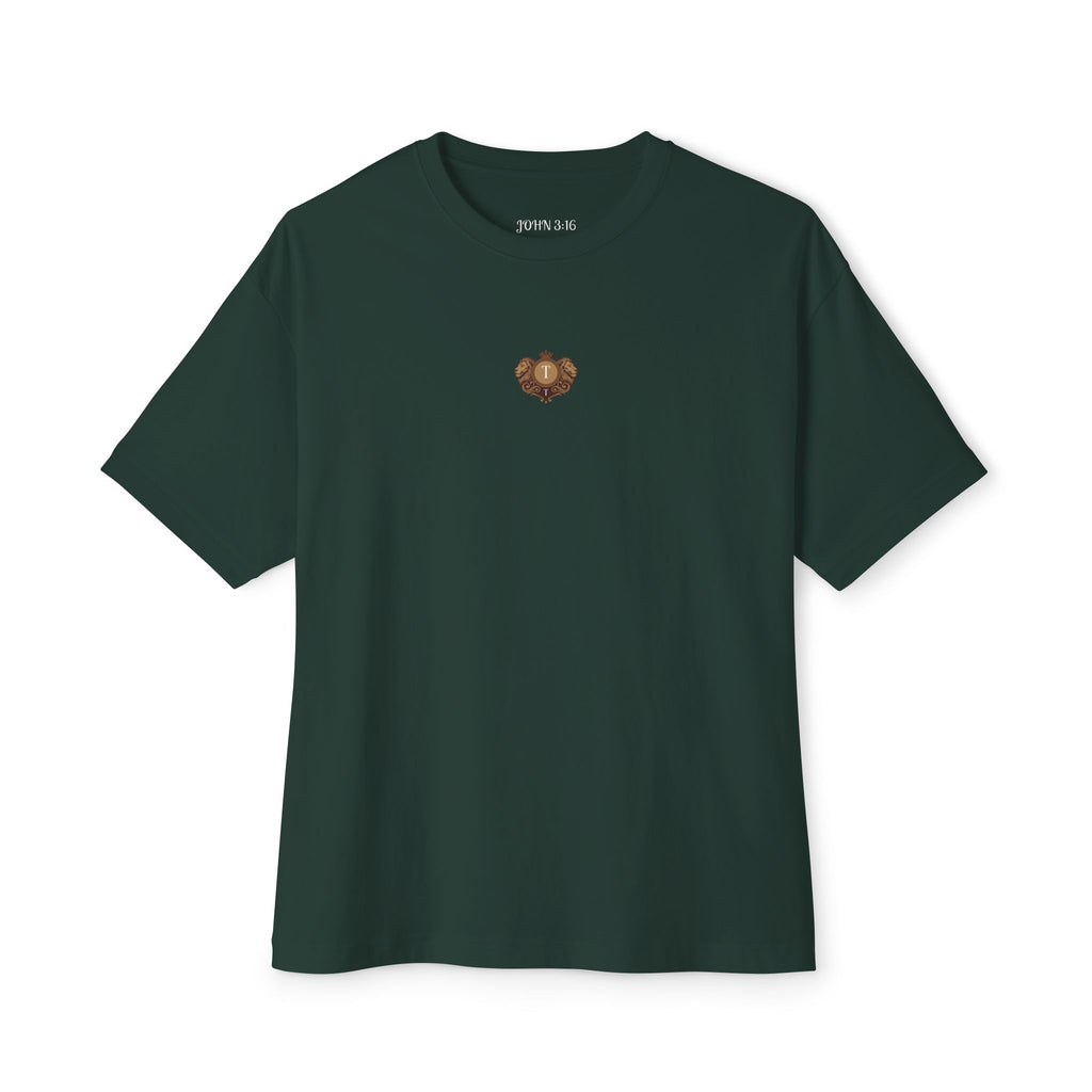 Heart Crest Boxy Tee — Pink Oversized T‑Shirt with Back “TWIN TROVE CO.” Logo