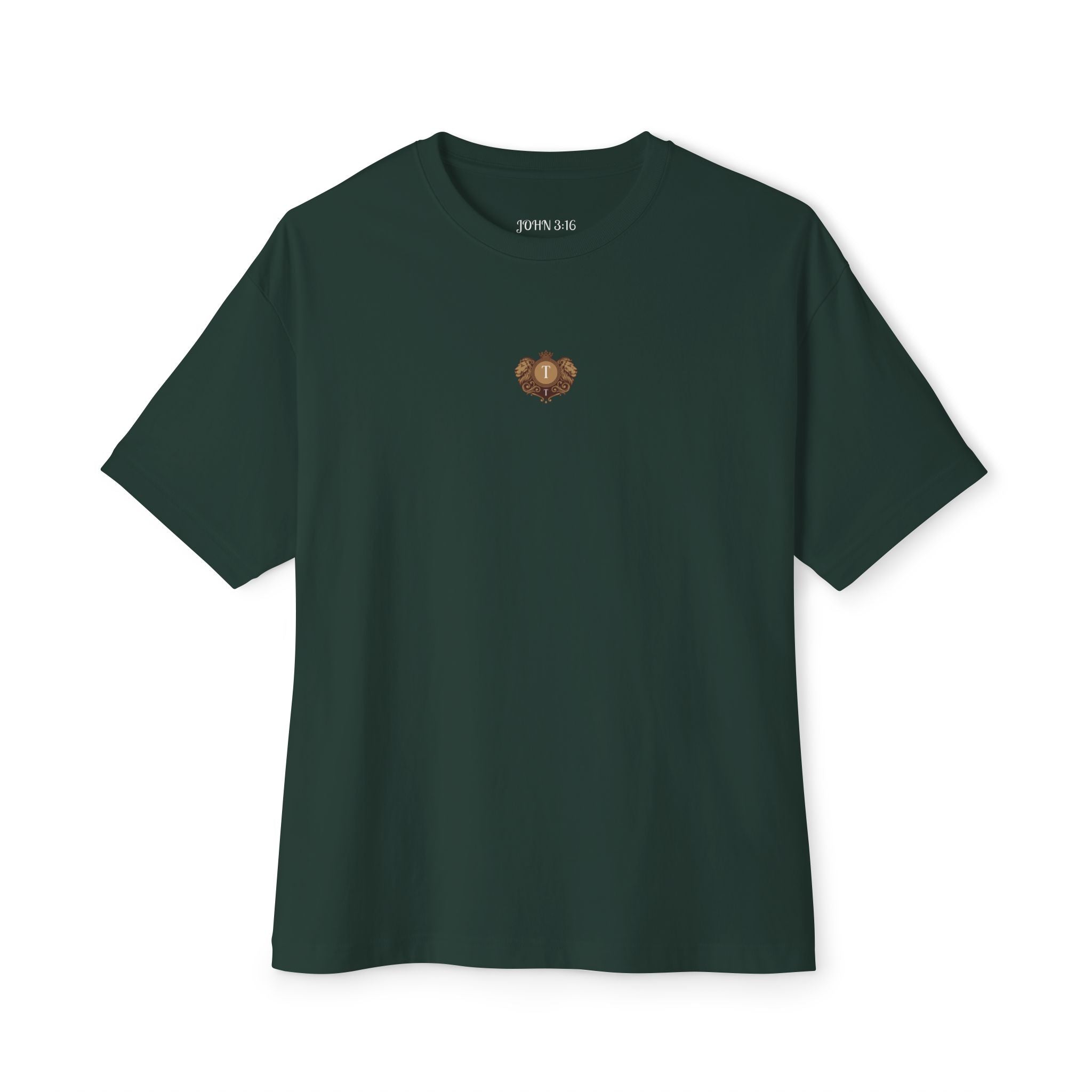 Heart Crest Boxy Tee — Pink Oversized T‑Shirt with Back “TWIN TROVE CO.” Logo