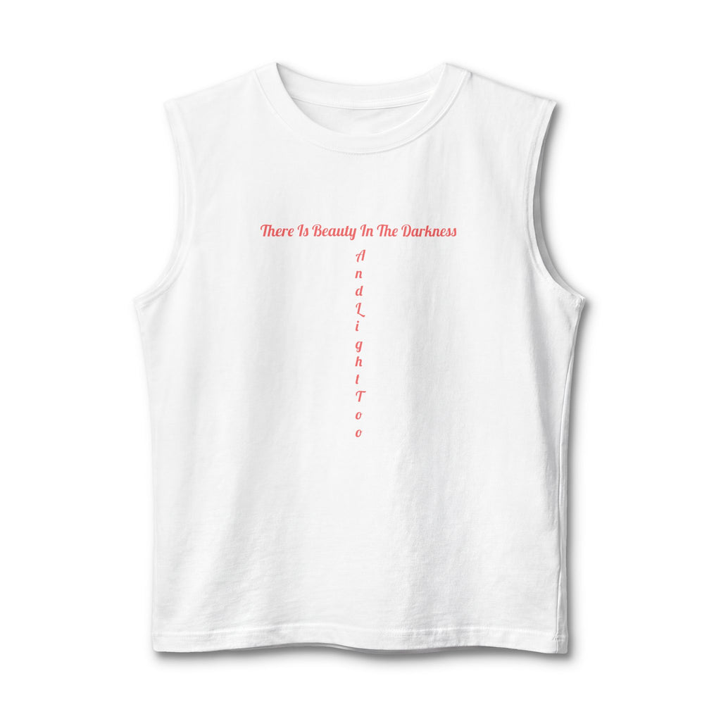 There’s Beauty in the Darkness Muscle Tank — Minimal Cross Text Tank Top