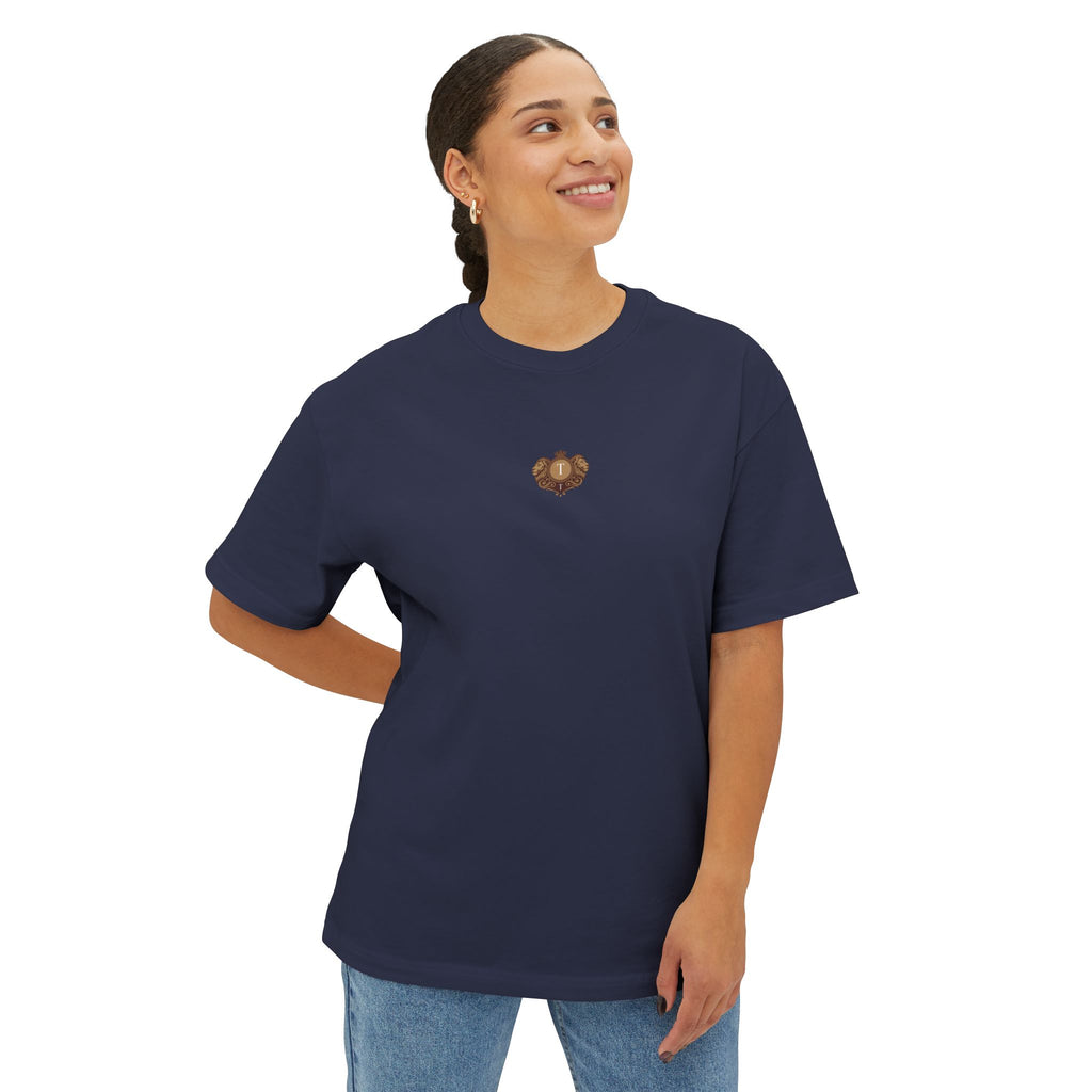 Heart Crest Boxy Tee — Pink Oversized T‑Shirt with Back “TWIN TROVE CO.” Logo