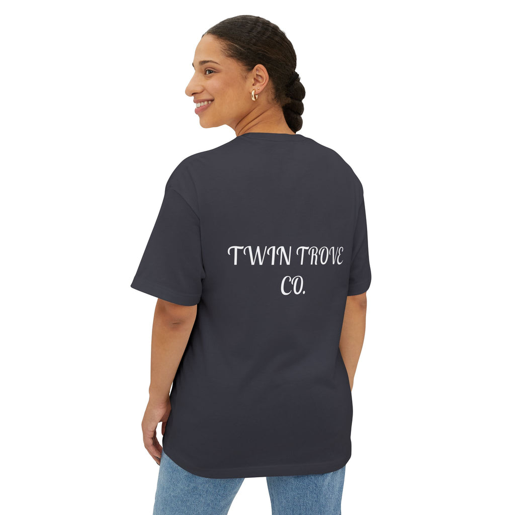 Heart Crest Boxy Tee — Pink Oversized T‑Shirt with Back “TWIN TROVE CO.” Logo