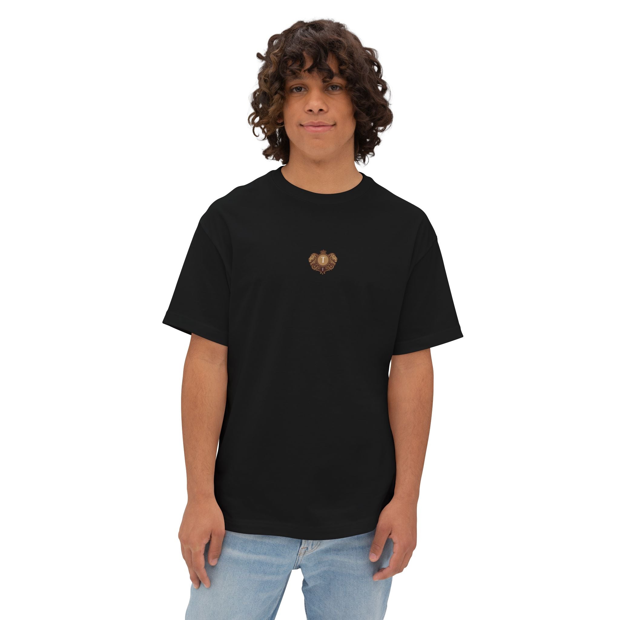 Heart Crest Boxy Tee — Pink Oversized T‑Shirt with Back “TWIN TROVE CO.” Logo