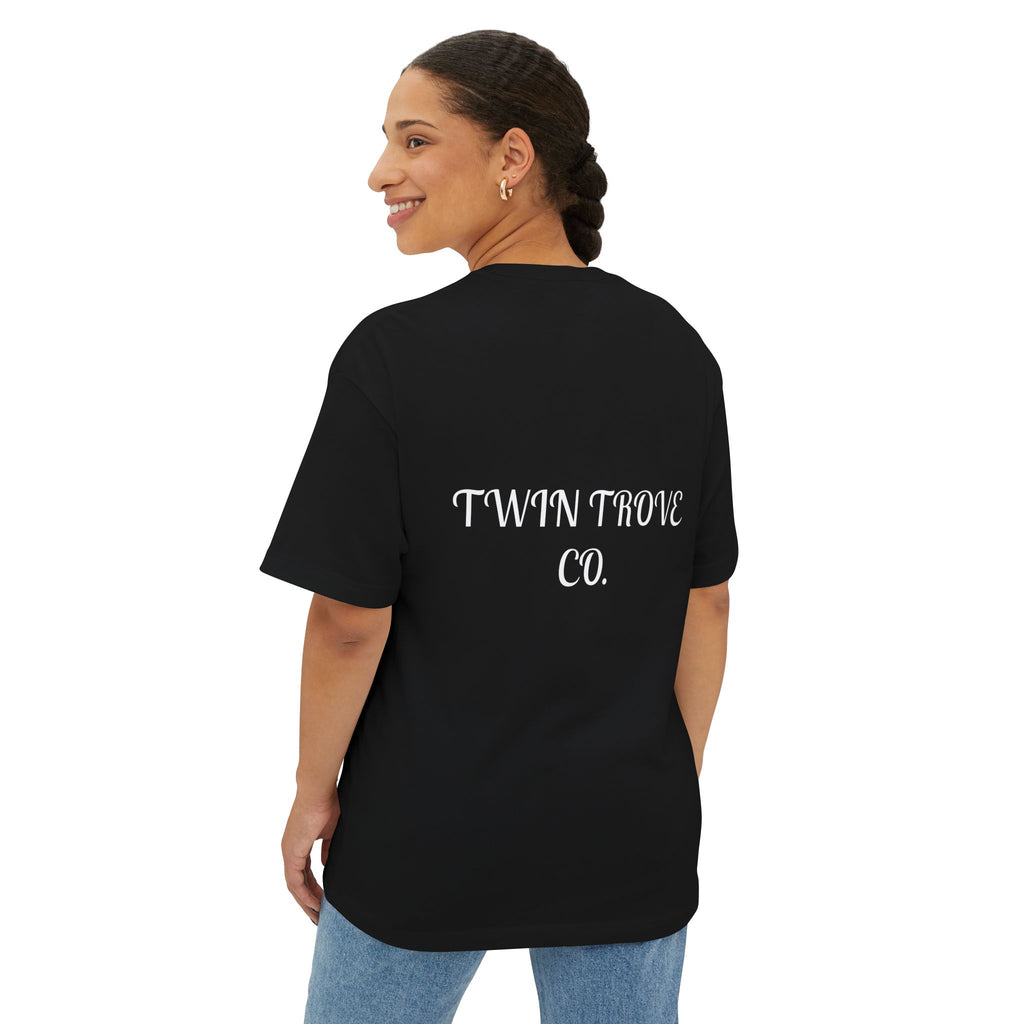 Heart Crest Boxy Tee — Pink Oversized T‑Shirt with Back “TWIN TROVE CO.” Logo