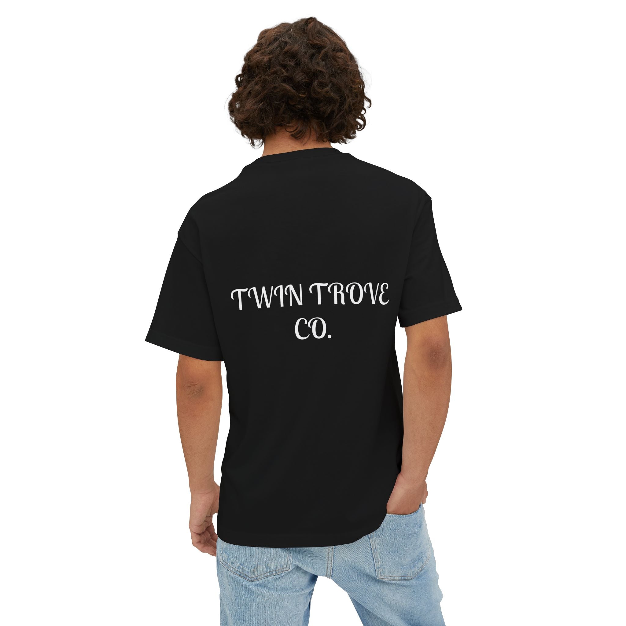 Heart Crest Boxy Tee — Pink Oversized T‑Shirt with Back “TWIN TROVE CO.” Logo