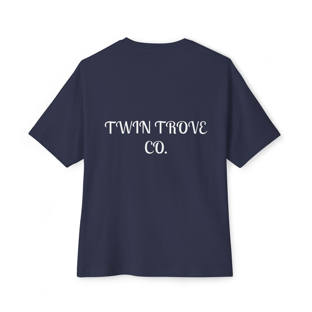Heart Crest Boxy Tee — Pink Oversized T‑Shirt with Back “TWIN TROVE CO.” Logo
