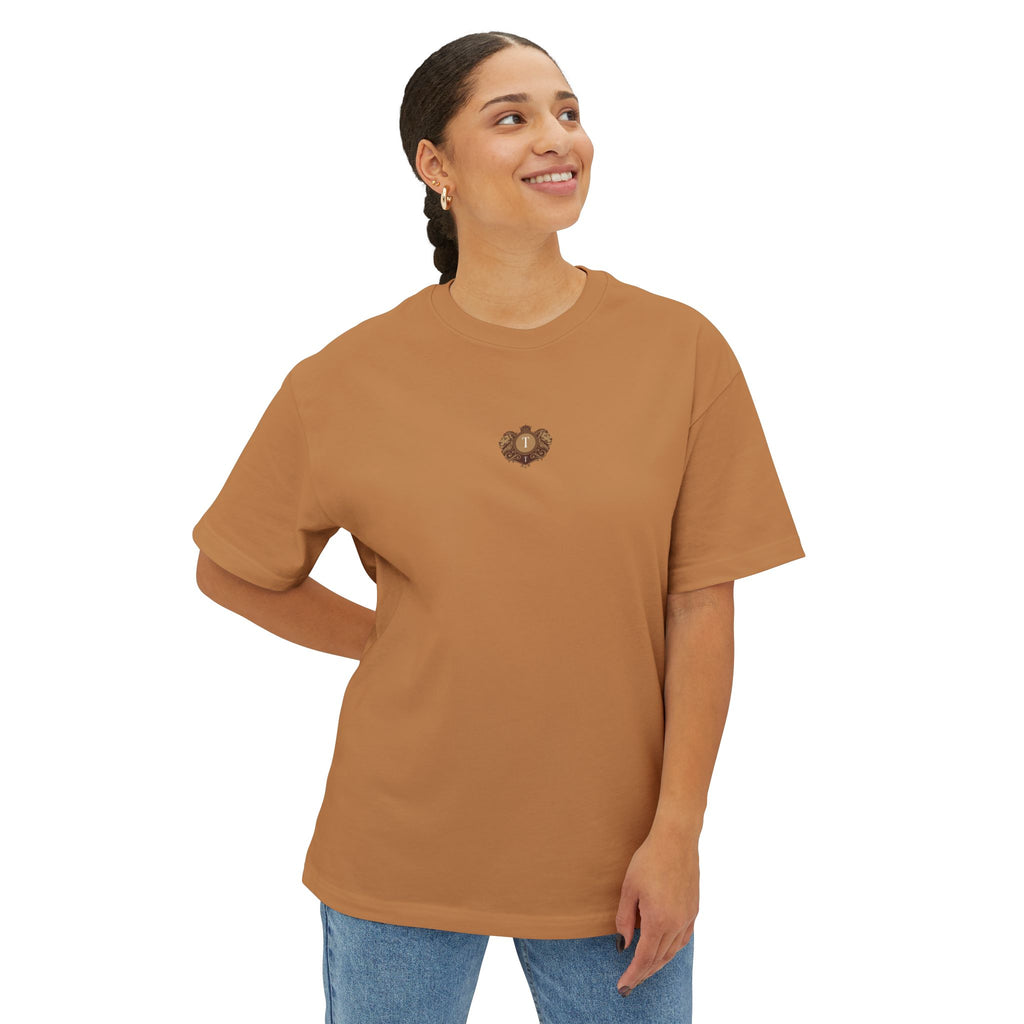 Heart Crest Boxy Tee — Pink Oversized T‑Shirt with Back “TWIN TROVE CO.” Logo