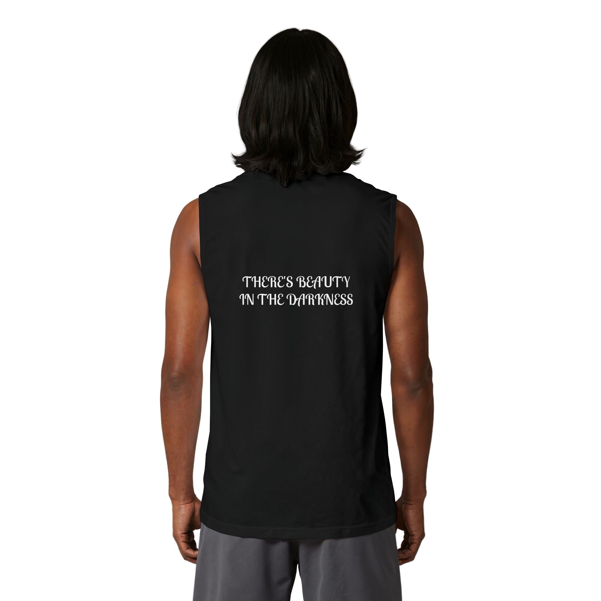 Muscle Tank — Small Heart Skull Front, “There’s Beauty In The Darkness” Back