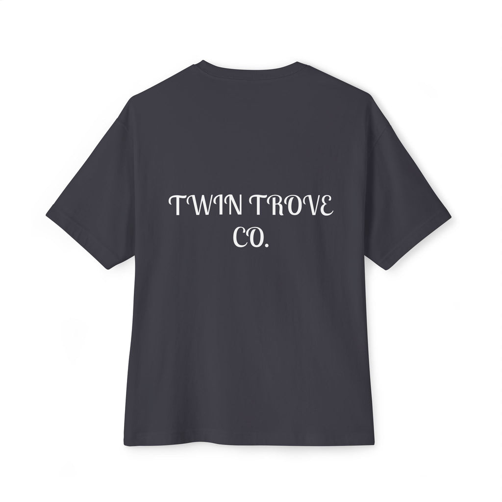 Heart Crest Boxy Tee — Pink Oversized T‑Shirt with Back “TWIN TROVE CO.” Logo