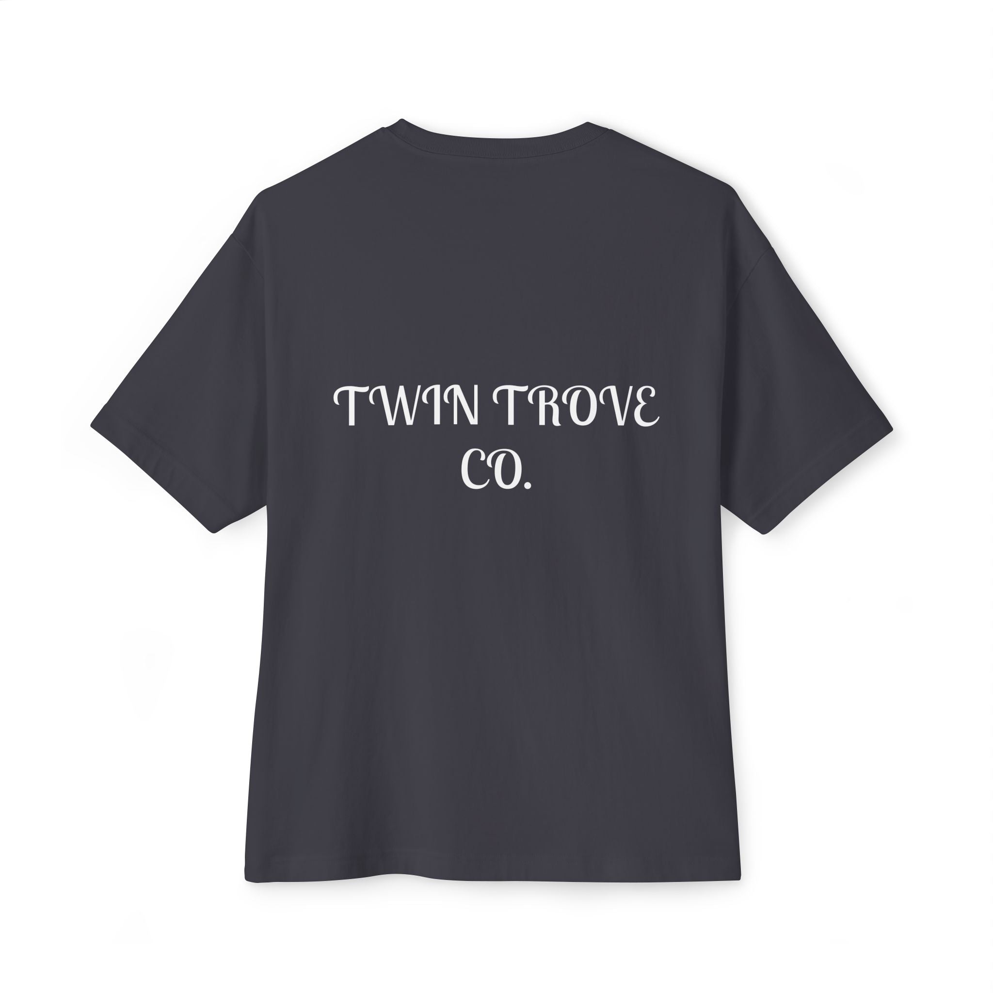 Heart Crest Boxy Tee — Pink Oversized T‑Shirt with Back “TWIN TROVE CO.” Logo