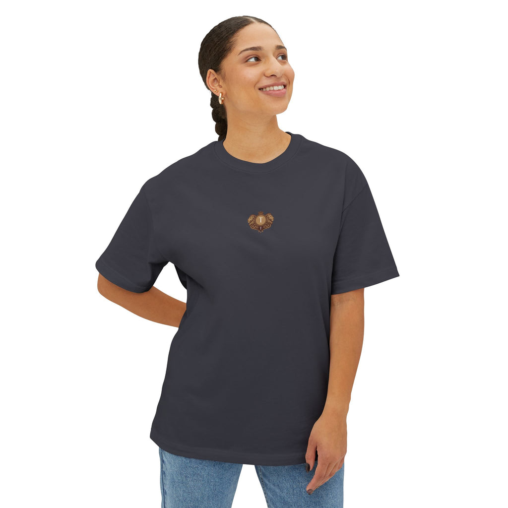 Heart Crest Boxy Tee — Pink Oversized T‑Shirt with Back “TWIN TROVE CO.” Logo