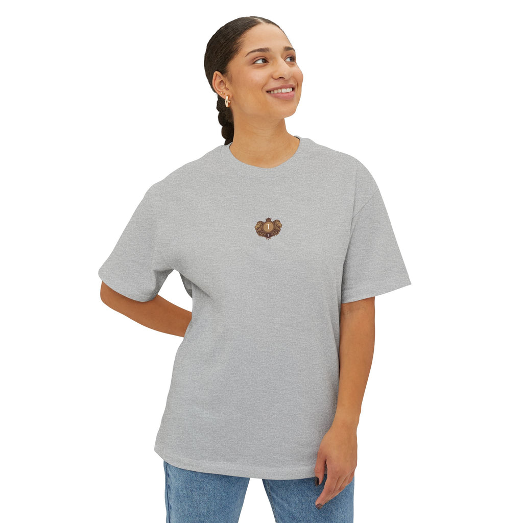Heart Crest Boxy Tee — Pink Oversized T‑Shirt with Back “TWIN TROVE CO.” Logo