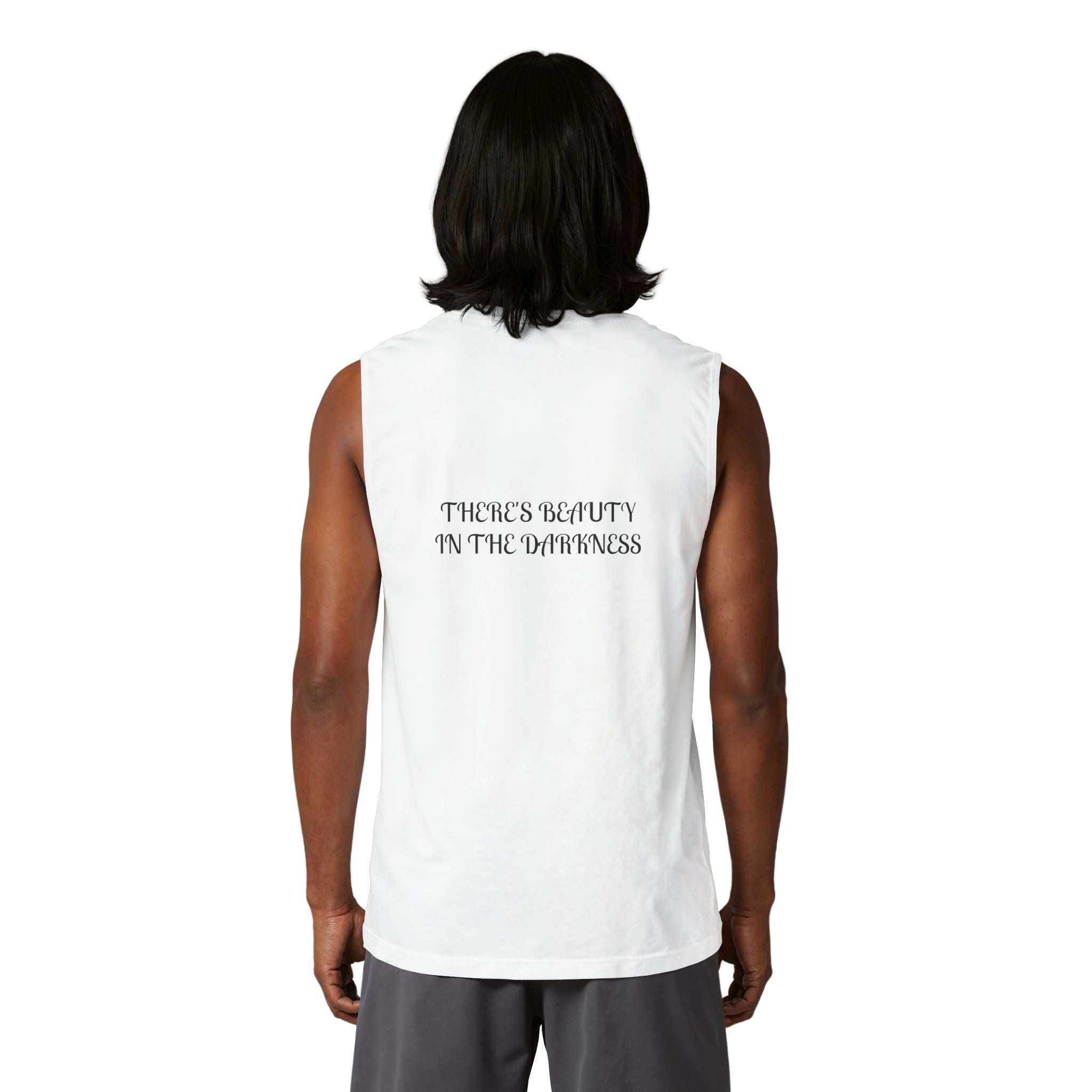 Muscle Tank — Small Heart Skull Front, “There’s Beauty In The Darkness” Back