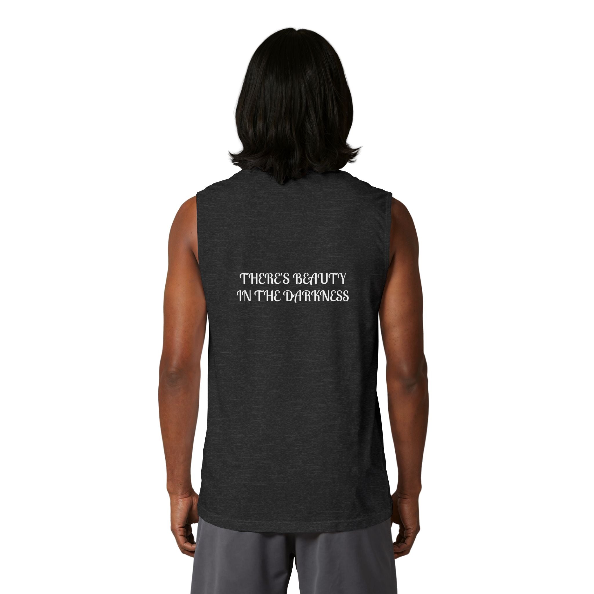 Muscle Tank — Small Heart Skull Front, “There’s Beauty In The Darkness” Back