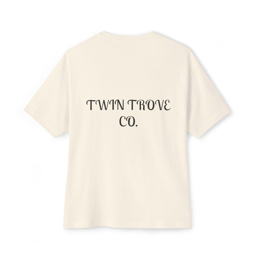 Heart Crest Boxy Tee — Pink Oversized T‑Shirt with Back “TWIN TROVE CO.” Logo