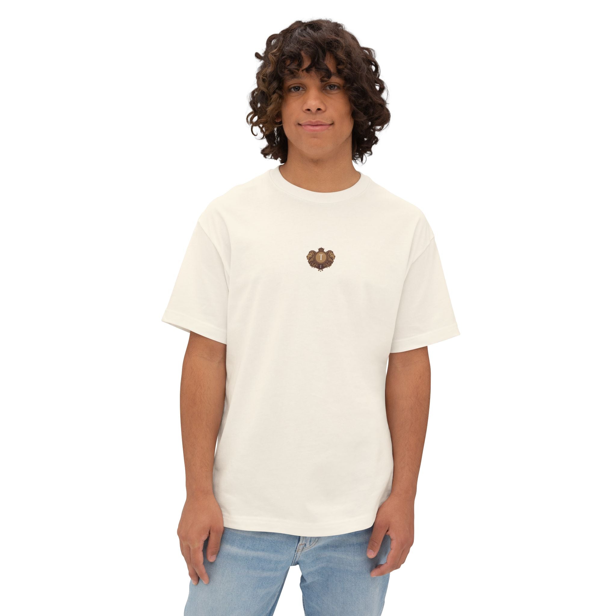 Heart Crest Boxy Tee — Pink Oversized T‑Shirt with Back “TWIN TROVE CO.” Logo