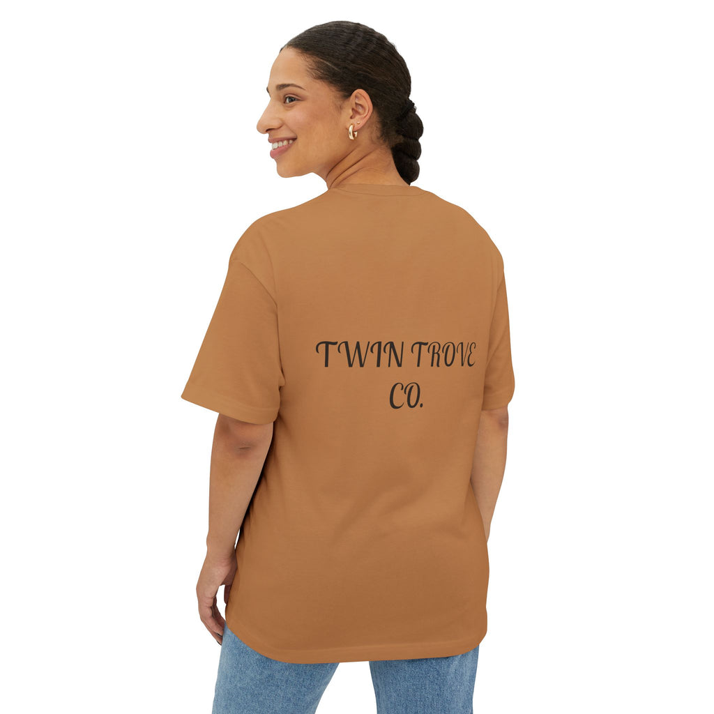 Heart Crest Boxy Tee — Pink Oversized T‑Shirt with Back “TWIN TROVE CO.” Logo