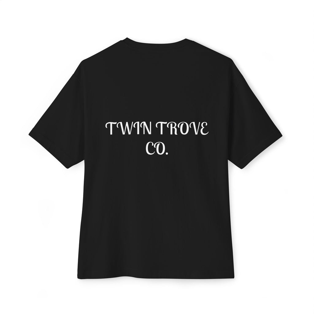 Heart Crest Boxy Tee — Pink Oversized T‑Shirt with Back “TWIN TROVE CO.” Logo