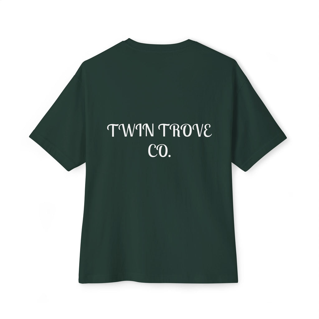 Heart Crest Boxy Tee — Pink Oversized T‑Shirt with Back “TWIN TROVE CO.” Logo